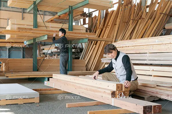 木材加工を行う作業風景